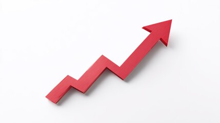 Red zigzag arrow pointing upward on white background symbolizing growth
