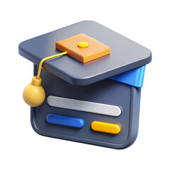 3d rendering graduation cap icon with tassel and buttons academic