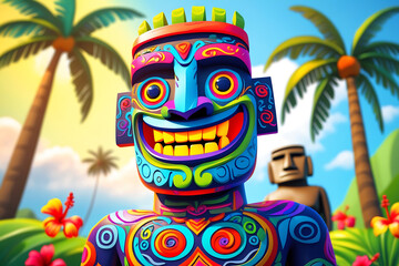 Vibrant Tiki Mask AIzaSyCXfVqtE-MfKqMoQS3rK0TdJ3ion5GQV3Q Inspired Island Art