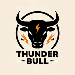 A stylized black bull head logo with lightning bolts inside a circle and the words thunder bull below it