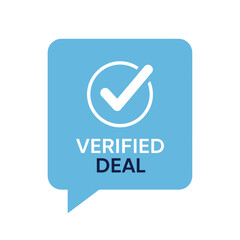 Verified Deal light blue square speech bubble containing a white check mark and the words verified deal below it