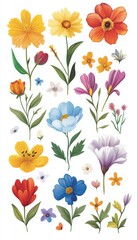 This vibrant sticker sheet showcases an array of various flowers in multiple colors against a clean white background. Each floral design bursts with beauty ideal for creative projects