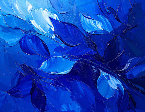Blue abstract background with a pattern in the form of a leaf. Abstract Blue Brushstroke Texture. Generated Image.