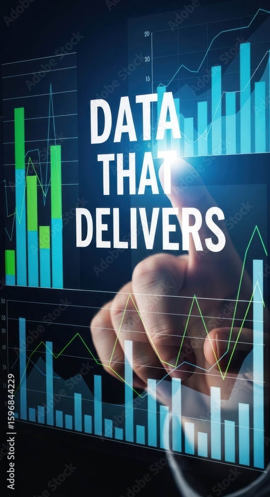 Aufkleber finger touching glowing screen displaying financial data charts and graphs finance technology