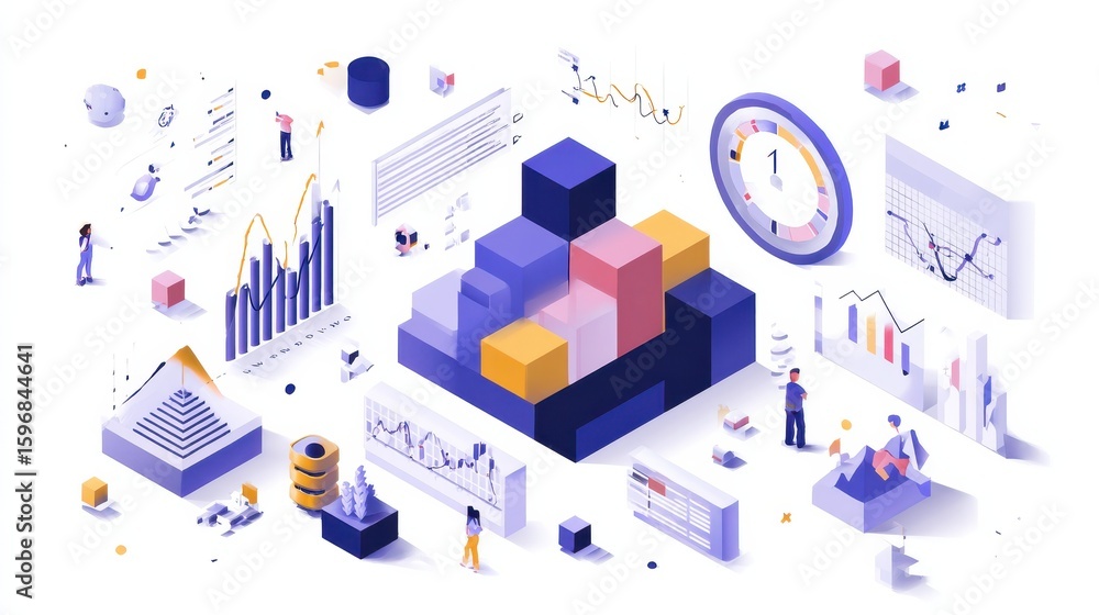 Poster big data business software abstract concept vector illustration set. innovative big data solutions, 