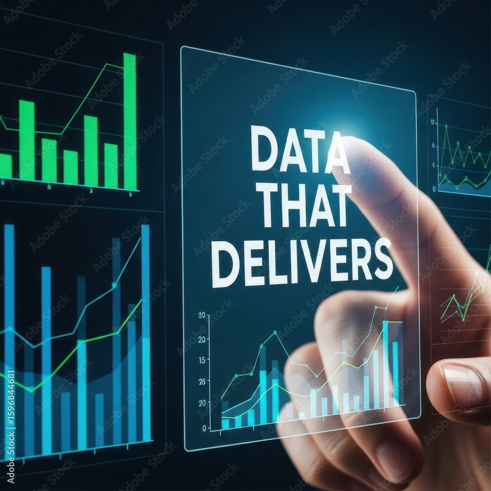 Aufkleber finger touching screen displaying data that delivers with financial charts analytics finance