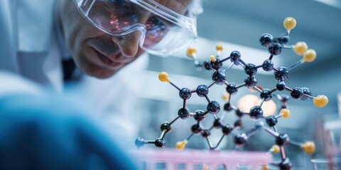 Scientist examines molecular structure in laboratory setting during daytime research