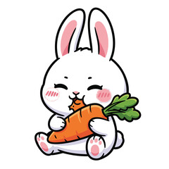 Cute Cartoon Bunny Rabbit Eating Carrot Vector Illustration for Kids and Children’s Designs