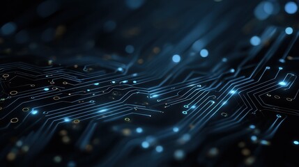 technology abstract background with circuit diagram elements, in the style of light black and indigo, luminous shadows, bokeh, angular. generative AI.