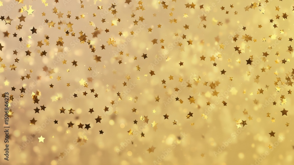 Poster a light yellow background with small stars and bokeh lights scattered across the surface, creating a