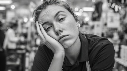 Bored worker in a store