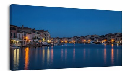 Obraz premium Venetian canal at twilight with buildings and reflections isolated on white background