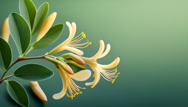 honeysuckle blooms over pale green background floral beauty