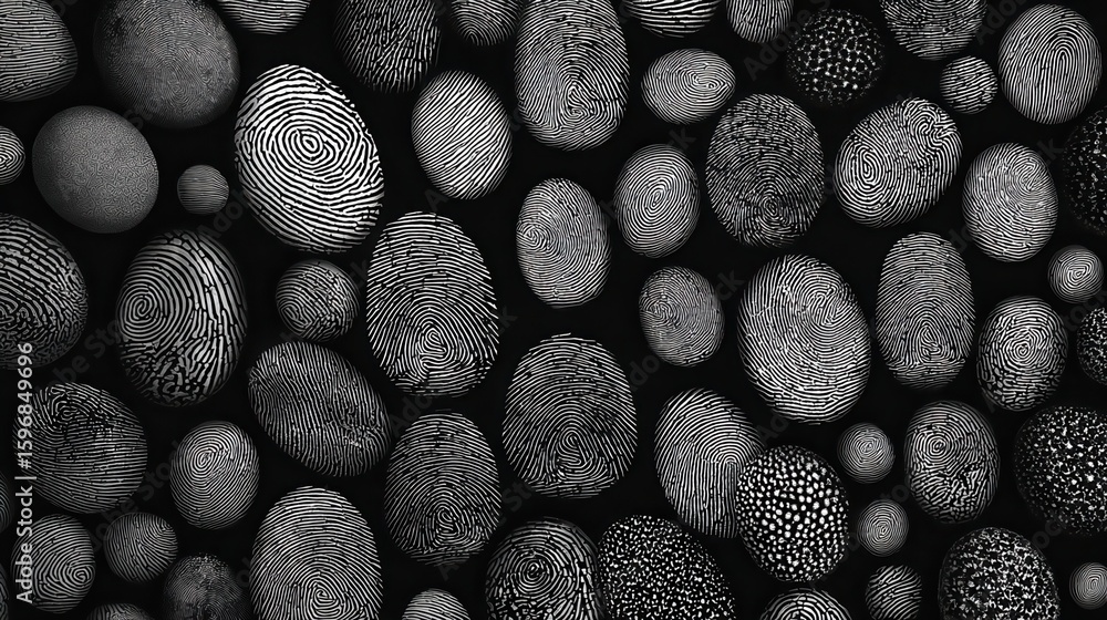 Poster unique fingerprint patterns, loops, whorls and arches for bio metric identification