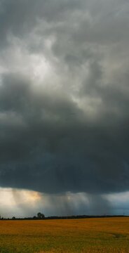 Time lapse of supercell storm rolling through the fields in Lithuania, dark storm clouds