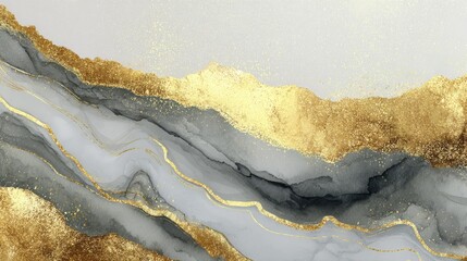 Fototapeta premium Abstract golden line on white background. Luxury wallpaper with gold shade, grey and white watercolor. Elegant marble pattern design for banner, covers, wall art, home decor and invitation., no logos