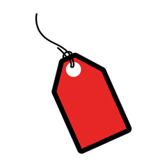  single red tag with a black outline and string on a white background simple graphic illustration