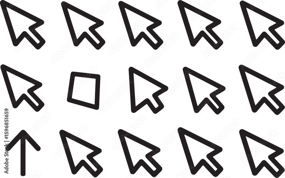 Poster collection of arrow and cursor icons isolated on transparent background