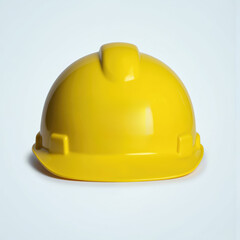 Vibrant yellow hard hat with black visor against white background. Minimalist design, yellow color stands out. Safety headgear, construction equipment, industrial wear, protection gear, worker wear.