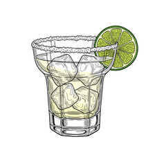 Margarita cocktail with ice and lime slice garnishing glass  