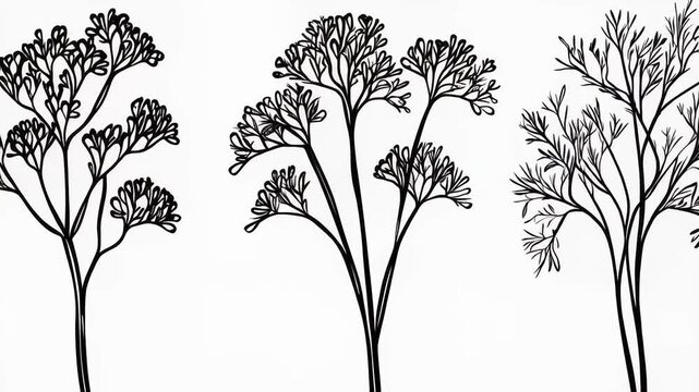 Botanical line art collection featuring minimalistic floral tree illustrations