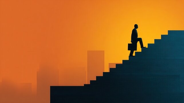 Ambitions concept with businessman climbing stairs , no logos, no brands - Powered by Adobe