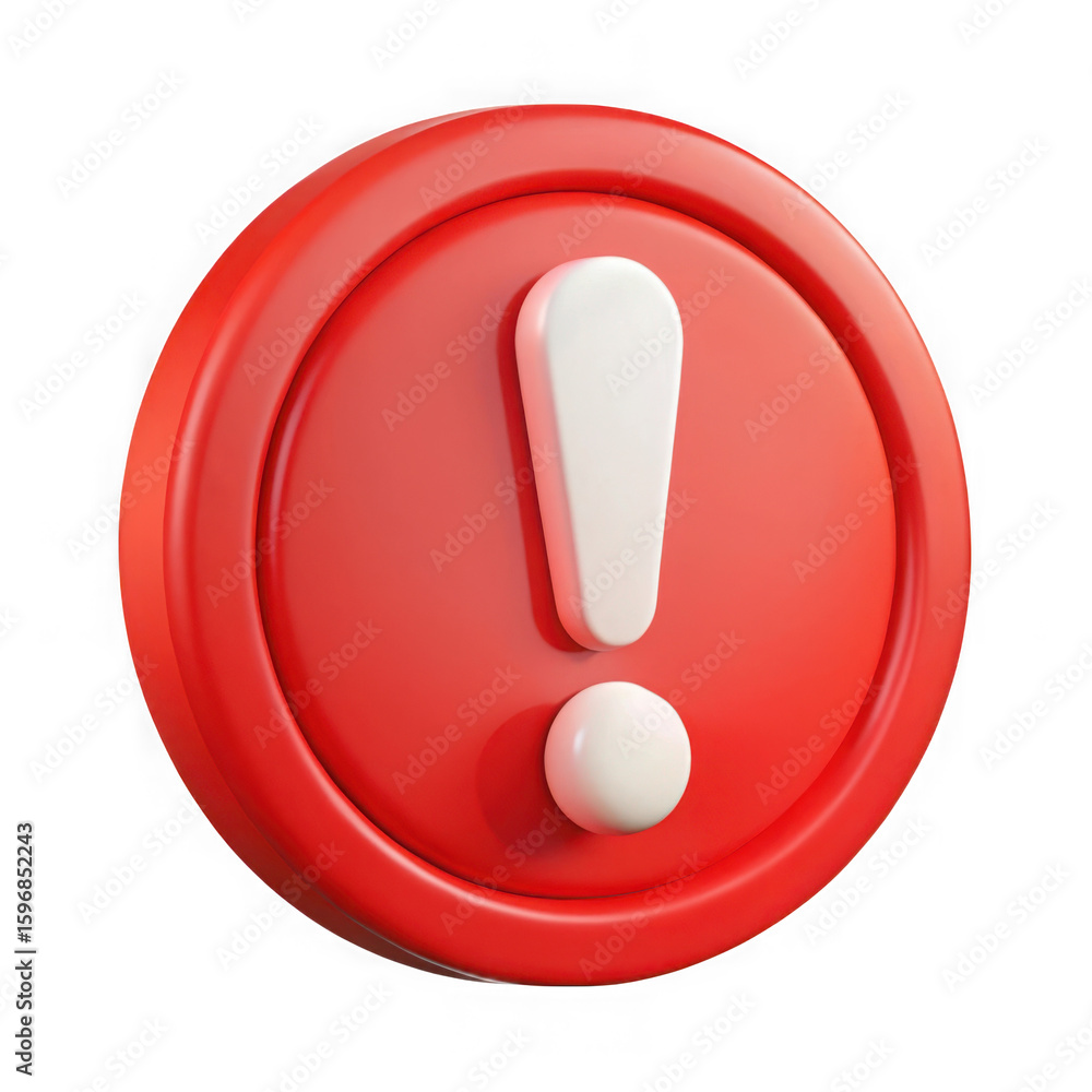 Poster red circular warning sign with white exclamation mark isolated on transparent background