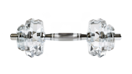 A single crystal dumbbell with a textured chrome handle, presented on a transparent background