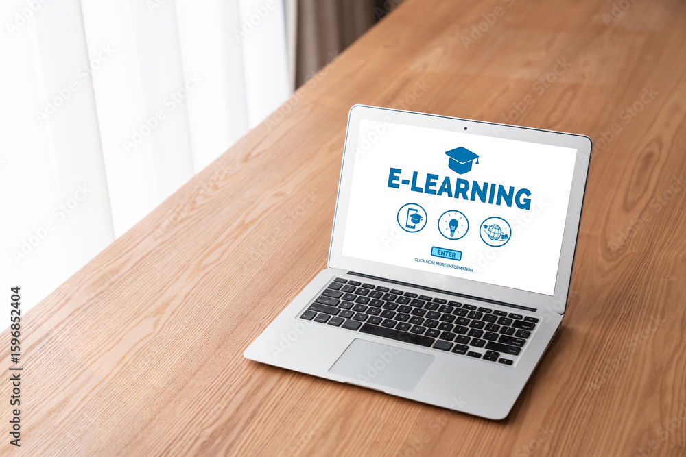Poster e-learning website with modish sofware for student to study online on the internet network