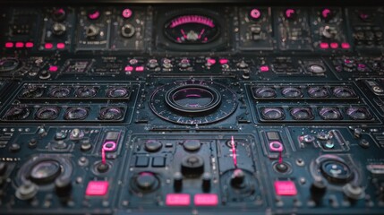 Fototapeta premium Cosmic control panel in black and neon