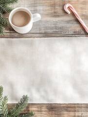 Rustic Coffee Table with Blank Linen Placemat Top View
