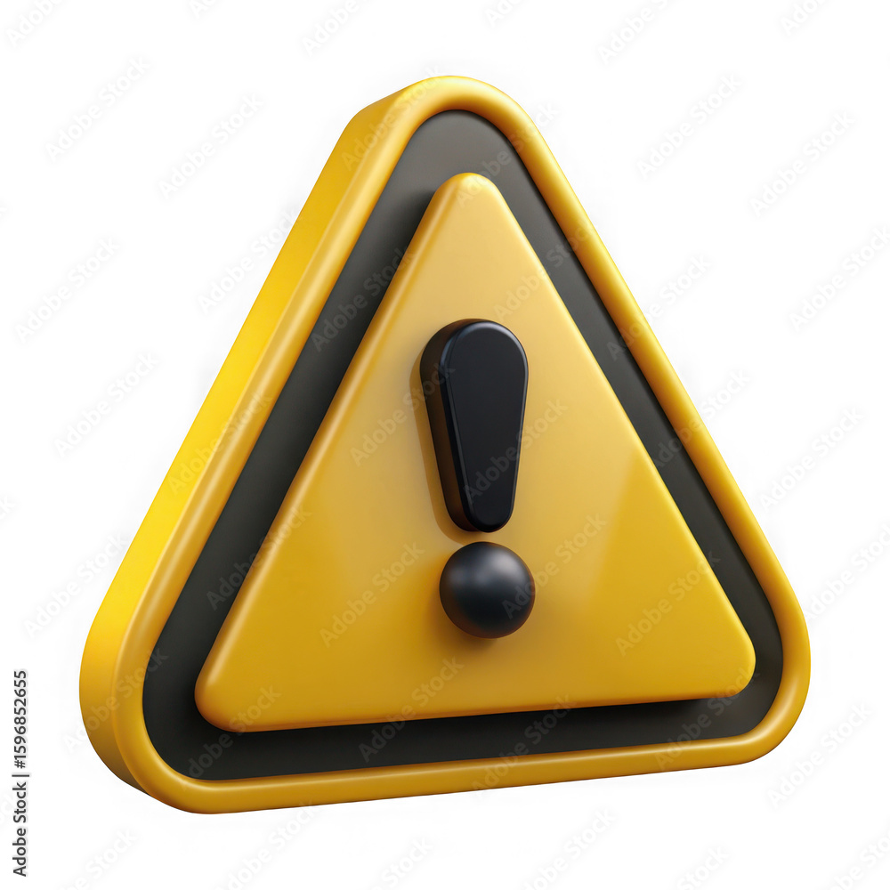 Poster yellow warning triangle with exclamation mark isolated on transparent background