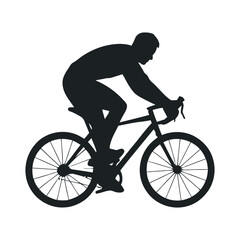 Naklejka premium Silhouette of a Cyclist Riding a Bicycle on a White Background Vector Illustration: Capturing the Essence of Cycling, Fitness, and Outdoor Activities with a Clean Design