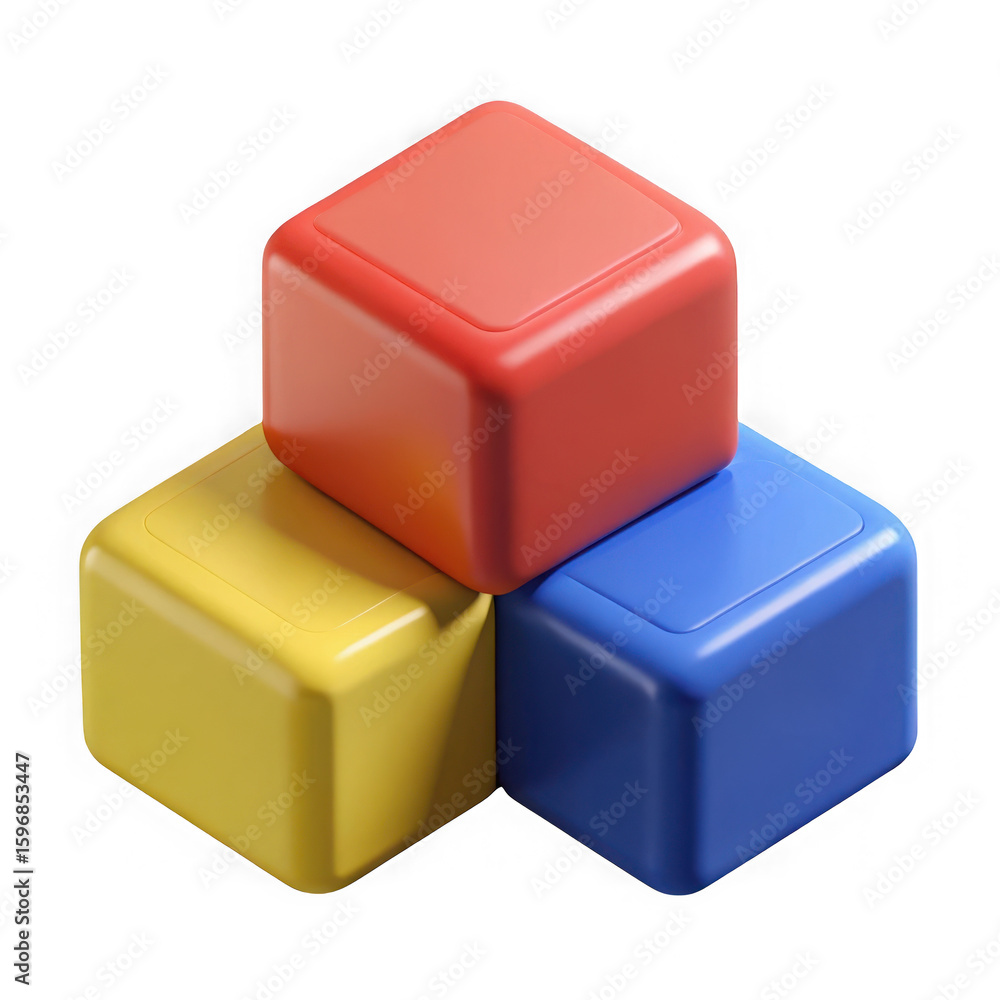Poster three colorful rounded cubes stacked in a pyramid formation isolated on transparent background