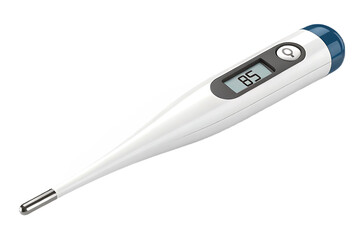 White digital thermometer with blue tip and 85 isolated on a transparent background