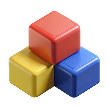 Fototapeta Three colorful rounded cubes stacked in a pyramid formation isolated on transparent background