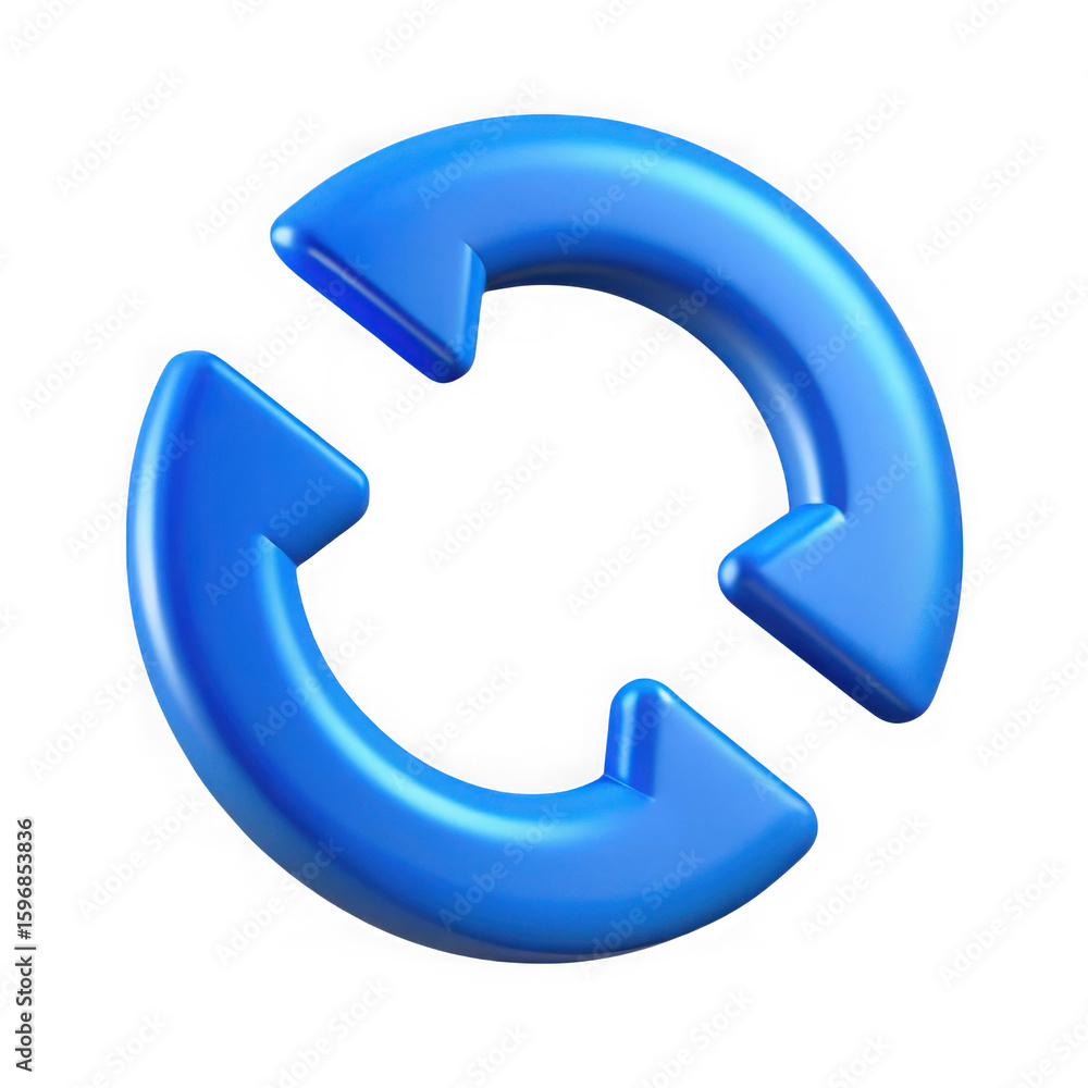 Poster three blue arrows forming a circular refresh or reload symbol isolated on transparent background