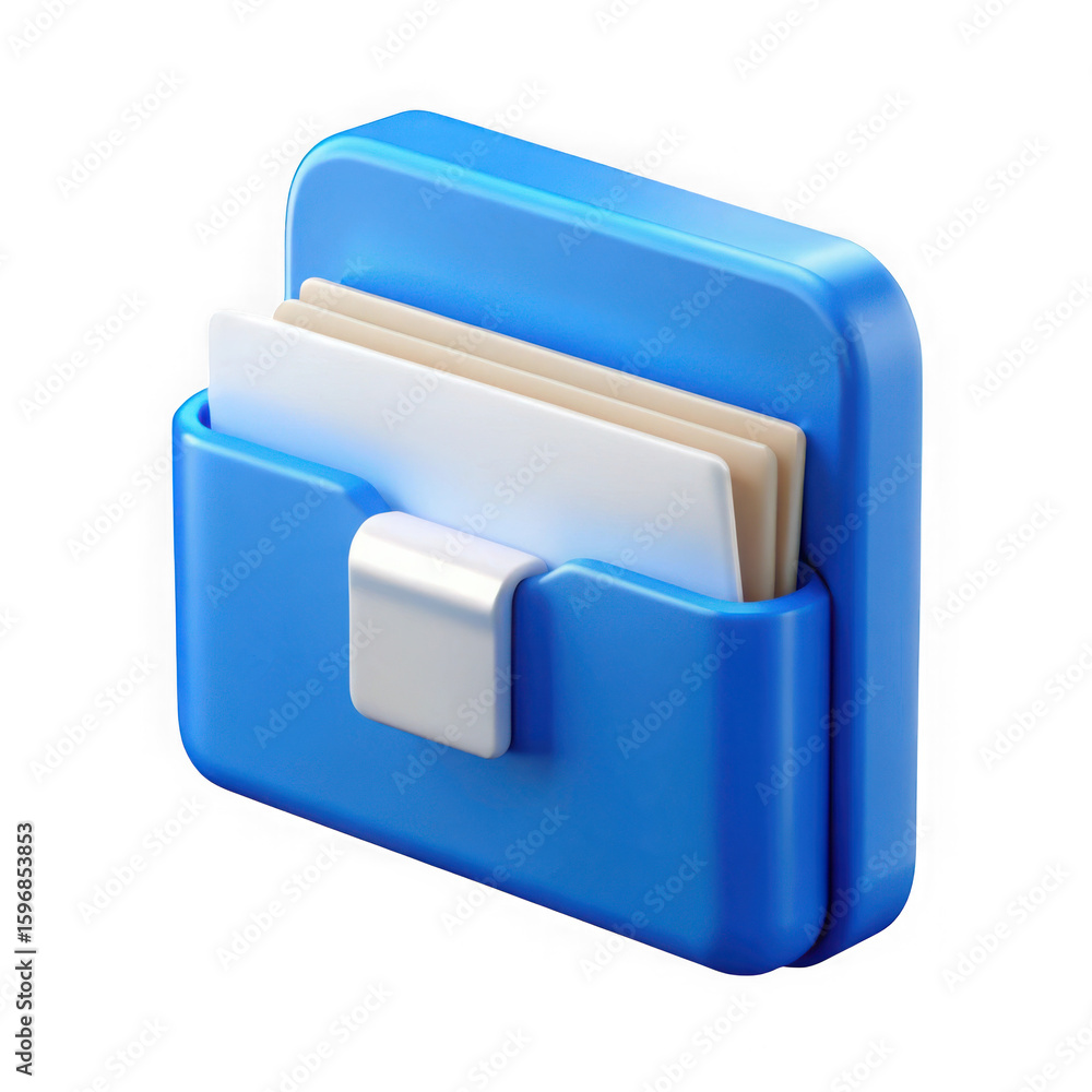 Poster 3d blue folder icon with documents isolated on transparent background