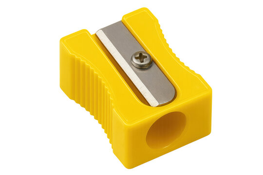 Yellow pencil sharpener sitting isolated, ready for precise pencil point preparation in educational or professional workspace environments - Powered by Adobe