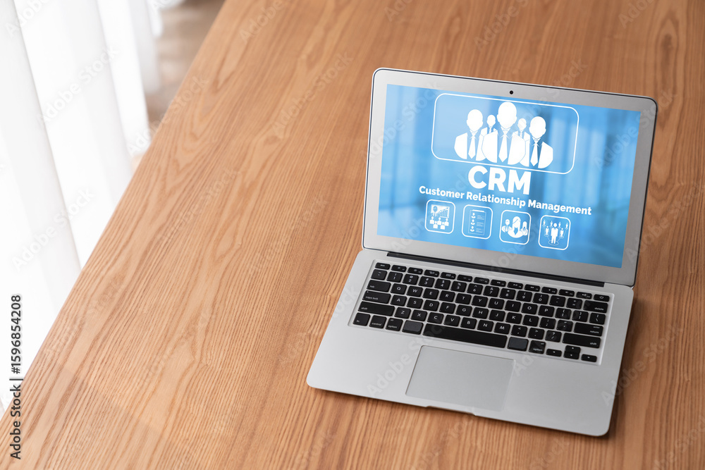 Poster customer relationship management system on modish computer for crm business and enterprise