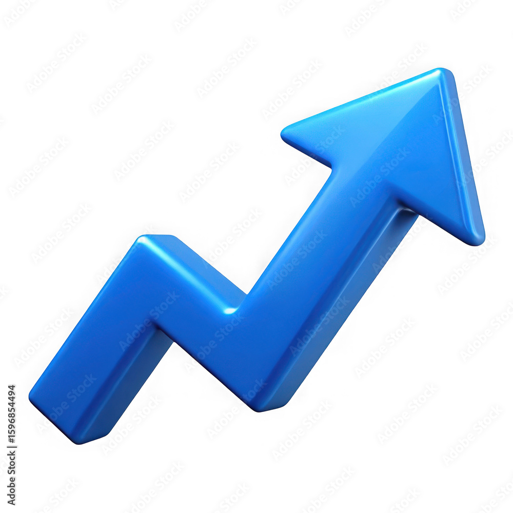 Poster shiny blue arrow graph showing upward trend isolated on transparent background