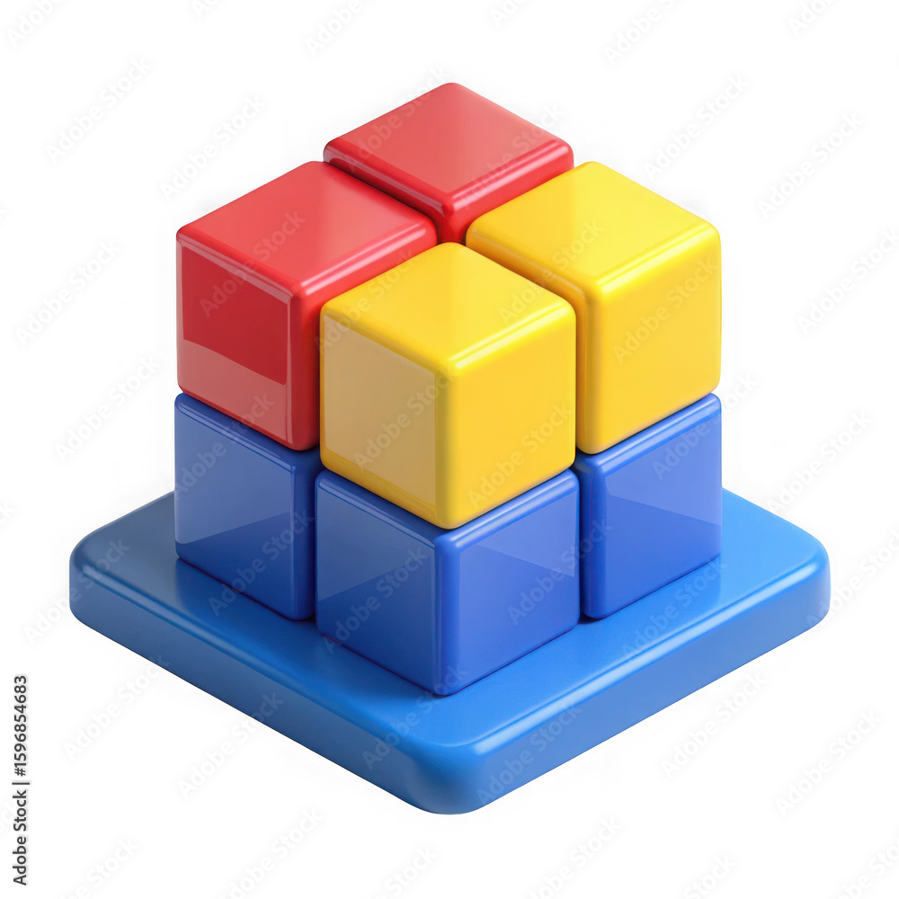 Poster colorful building blocks stacked together isolated on transparent background