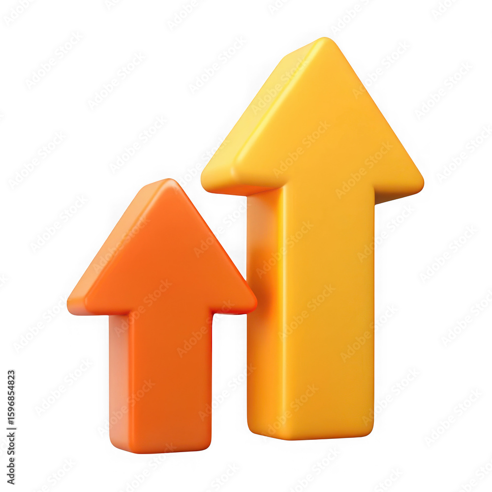 Poster two 3d arrows pointing upward showing growth and progress isolated on transparent background
