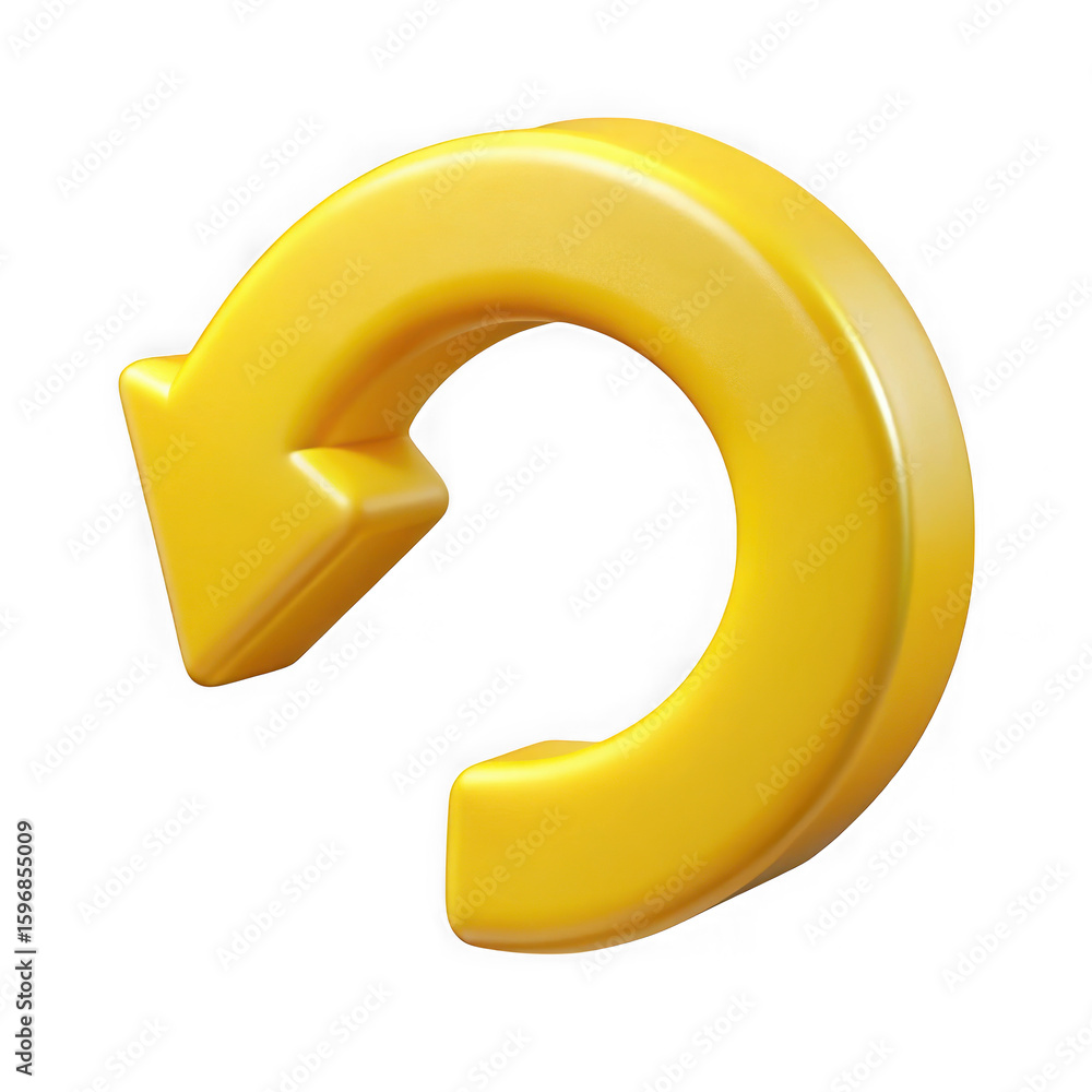 Poster glossy yellow curved arrow symbol indicating refresh or reload isolated on transparent background