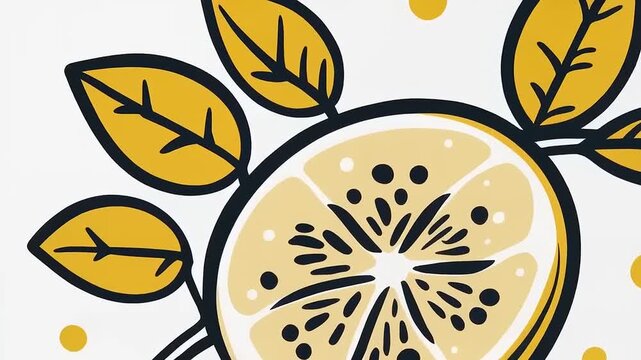 Stylized Lemon Slice with Foliage: A Refreshing and Vibrant Graphic Element