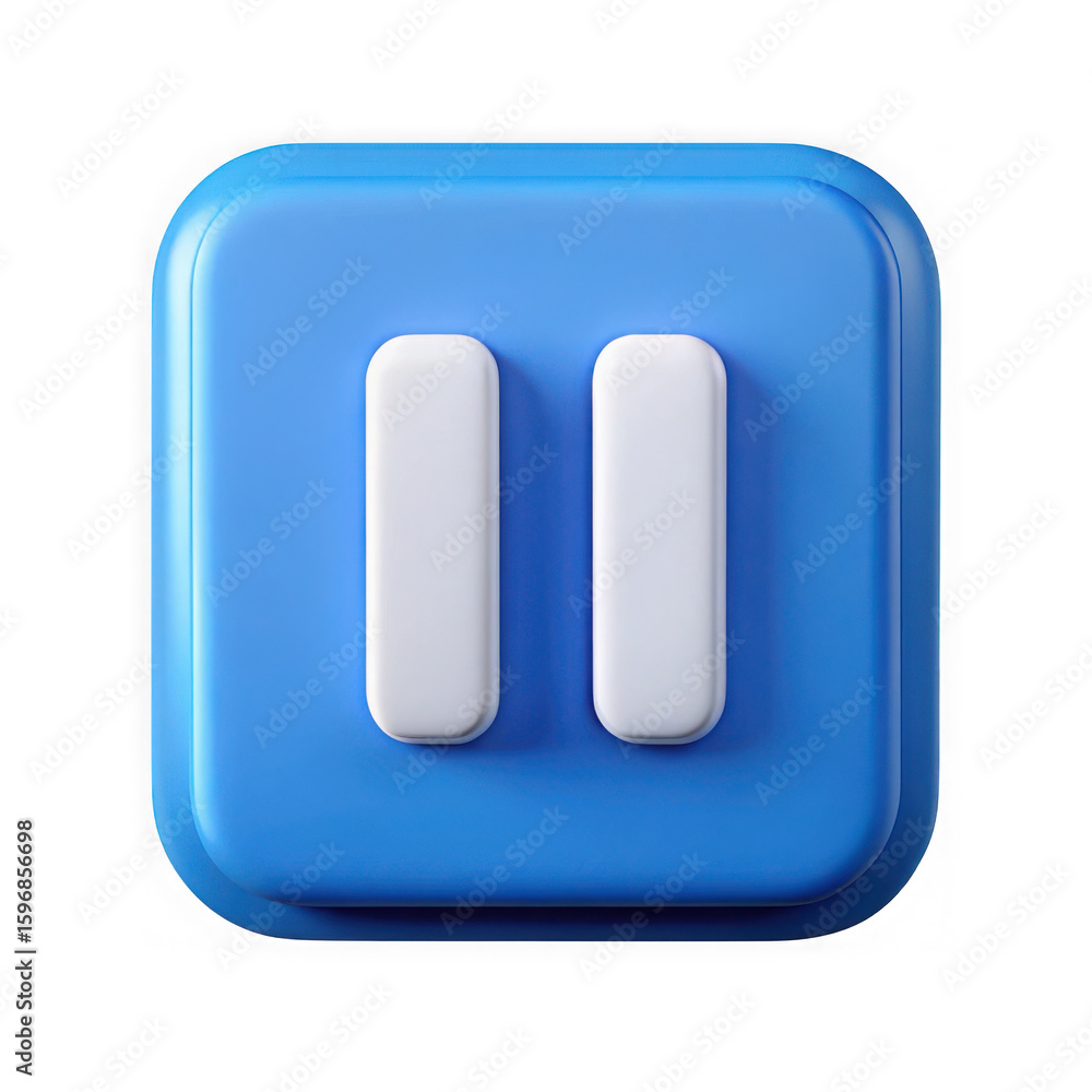 Poster modern blue 3d pause button icon isolated on transparent background
