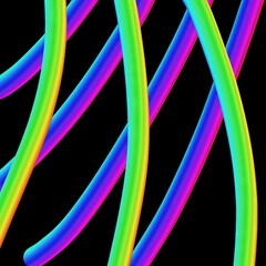 Colorful abstract curved lines on black background