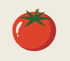 Ripe red tomato with green stem and leaves fruit vegetable