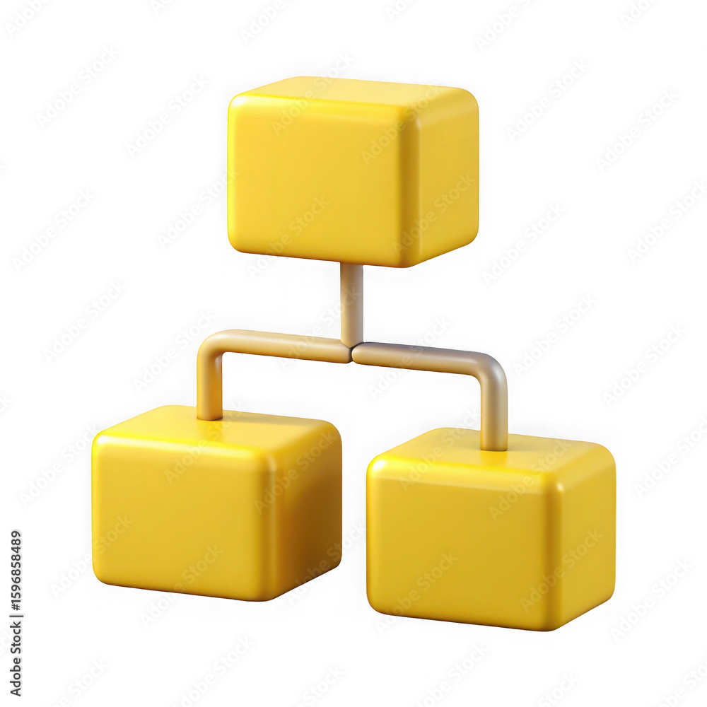 Poster yellow 3d organizational chart with three blocks isolated on transparent background
