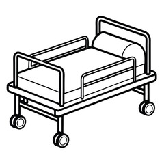 Hospital bed line art illustration on white background